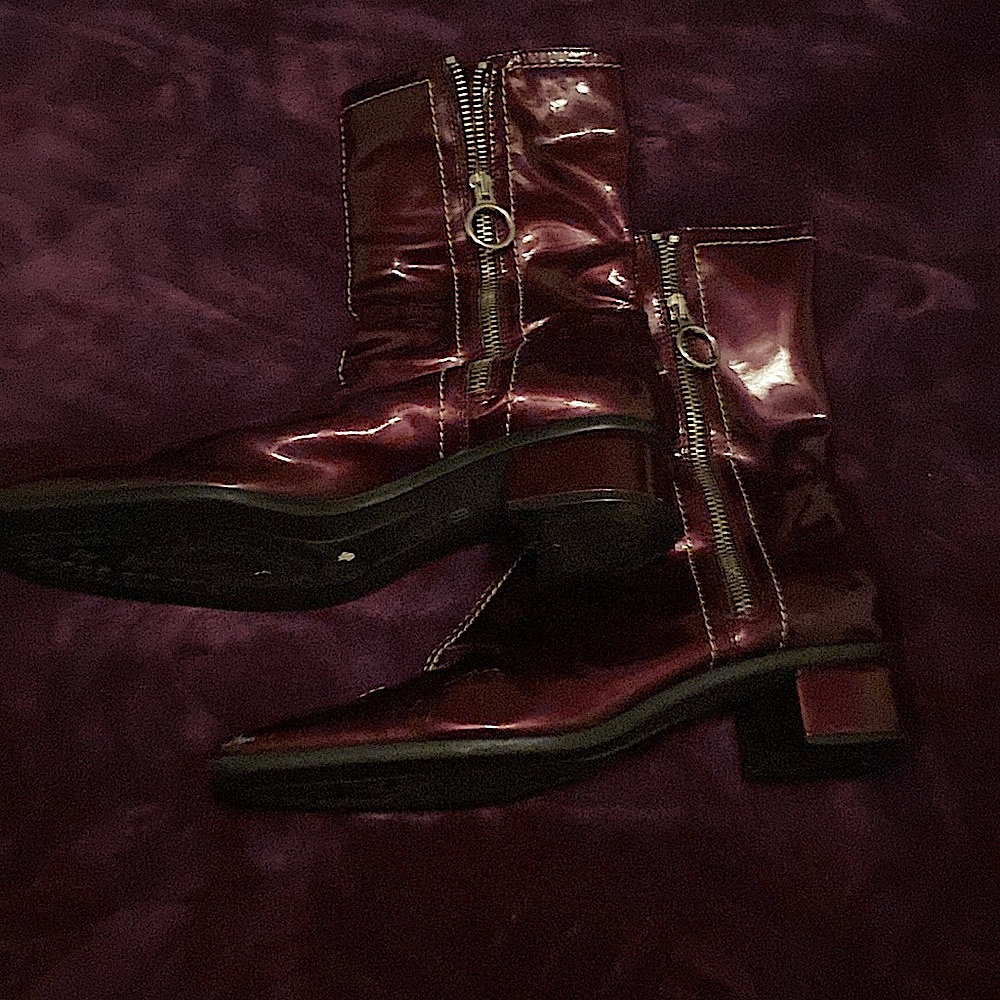 Maroon faux leather boots